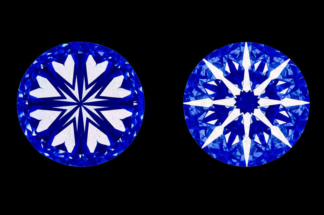 Hearts and arrows diamond pattern viewed through a precision scope